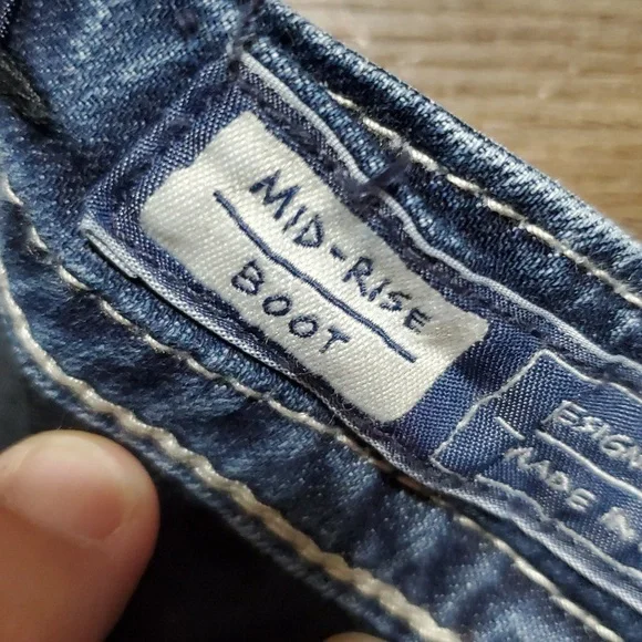 Miss Me Mid Rise Boot Cut Distressed Pocket Flap Embellished Jeans - Picture 6 of 10